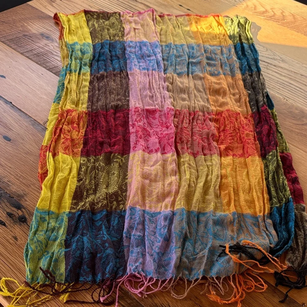 Colorful Patchwork Scarf with fringe - OS